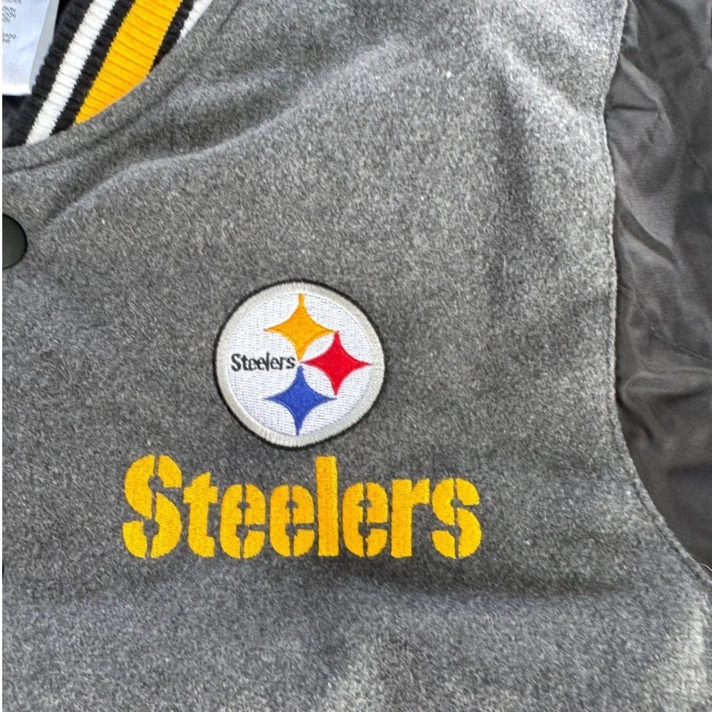 NFL Team Apparel Pittsburgh Steelers Varsity Jacket Kids Large 14/16 Grey Black